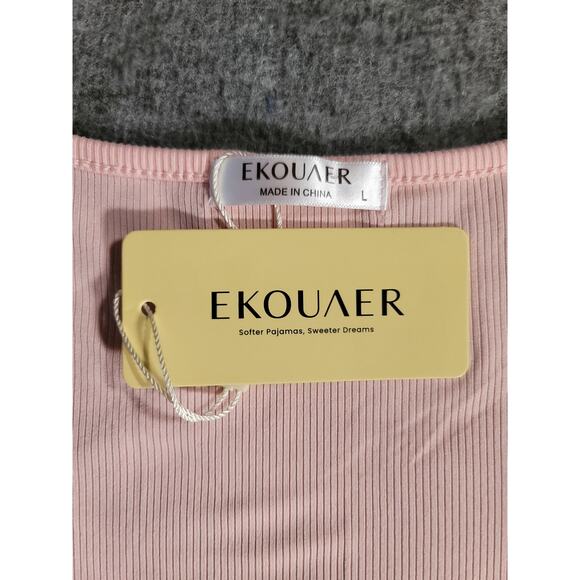 Ekouaer Pink Ribbed Pajama Set Tank Top & Shorts‎ Soft Sleepwear Women’s L NWT - Picture 10 of 11